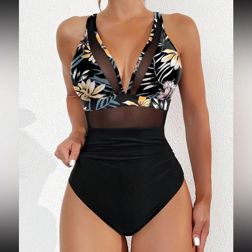 Luxe white mesh insert one piece swimsuit